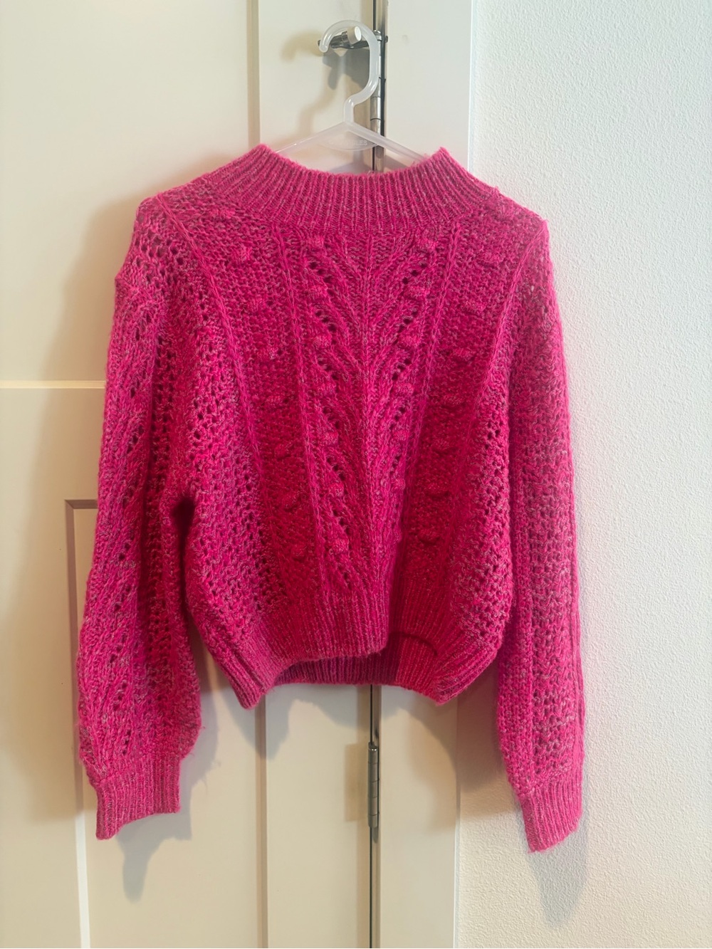 Heartloom Hot Pink Cable & Lace Knit Turtleneck Sweater